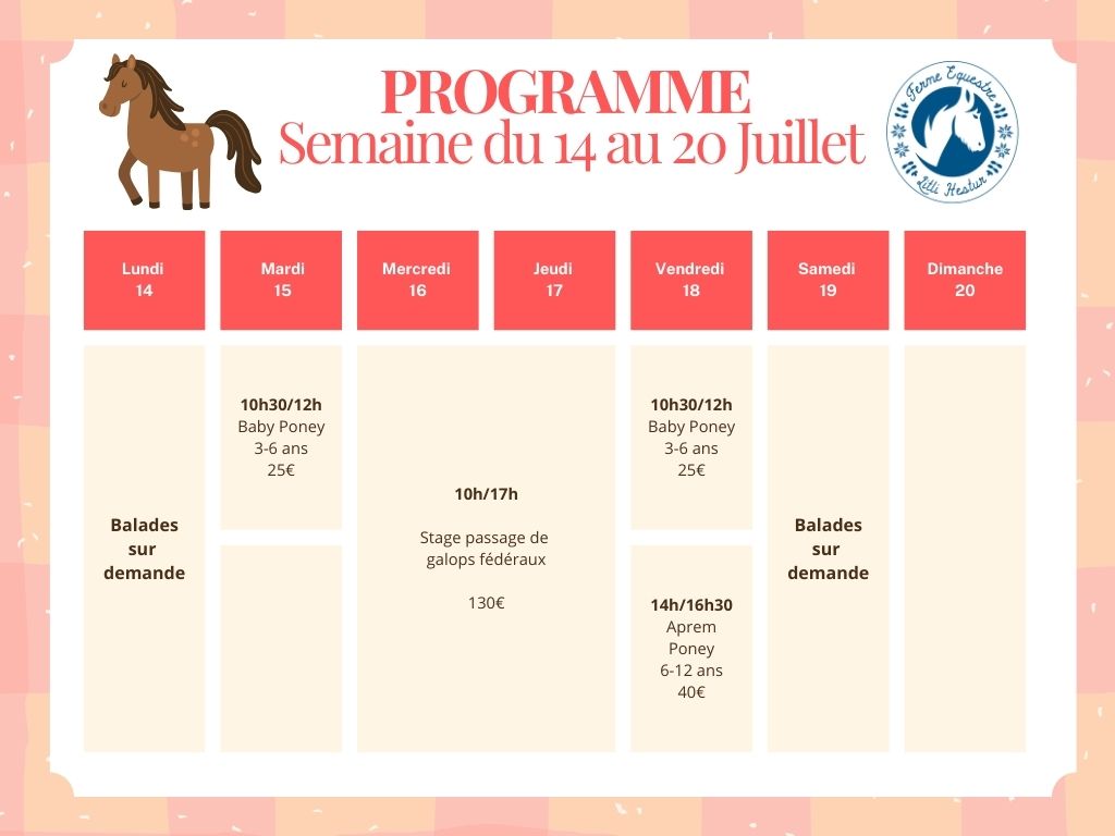 programme semaine du 14 au 20 juillet 2025