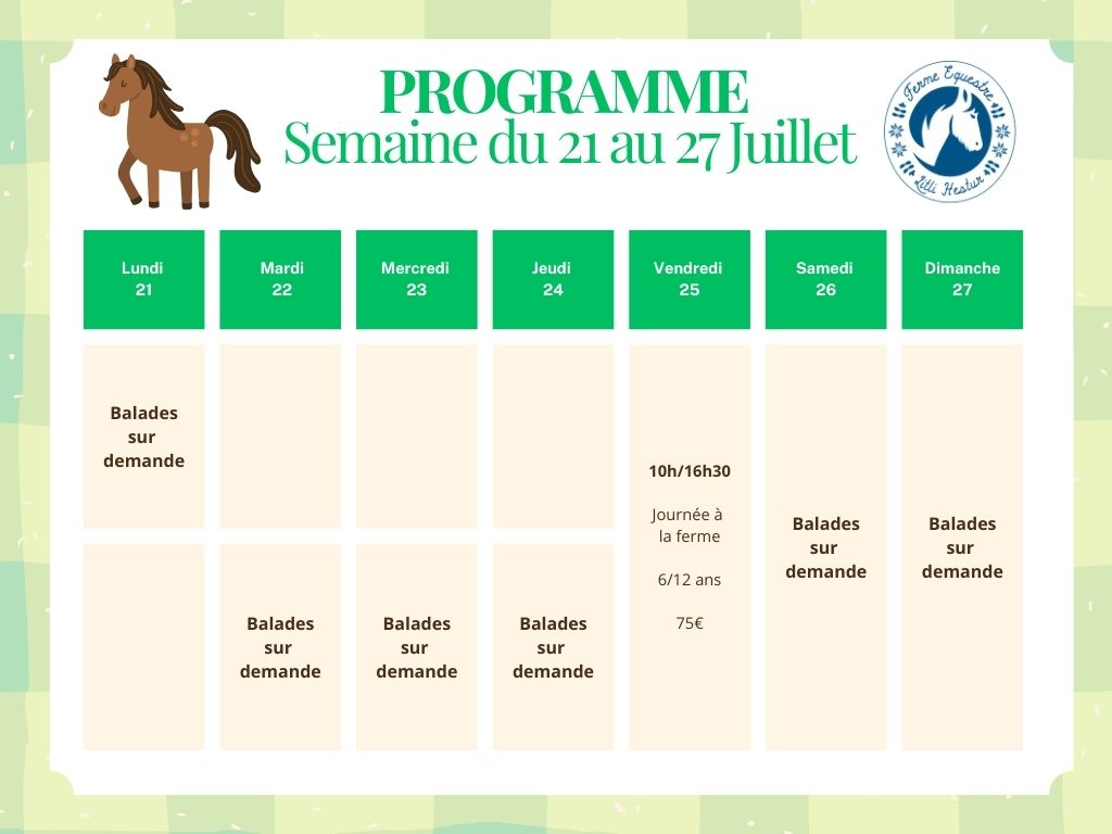 programme du 21 au 27 juillet 2025