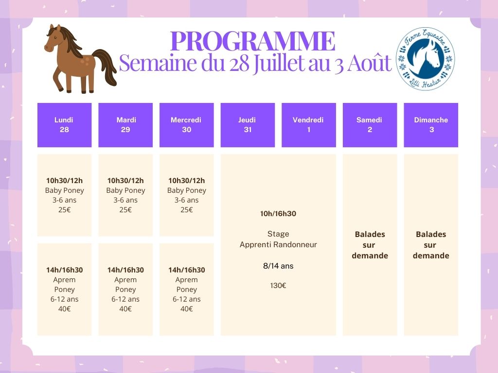 programme du 28 juillet au 3 août