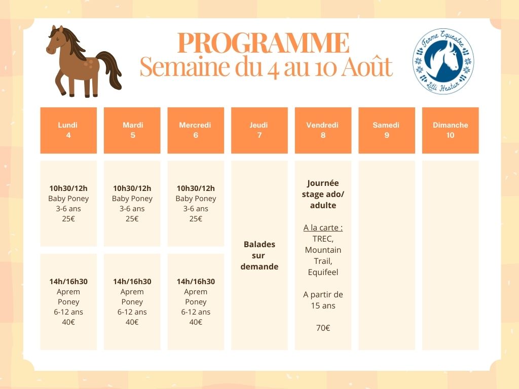 programme du 4 au 10 août