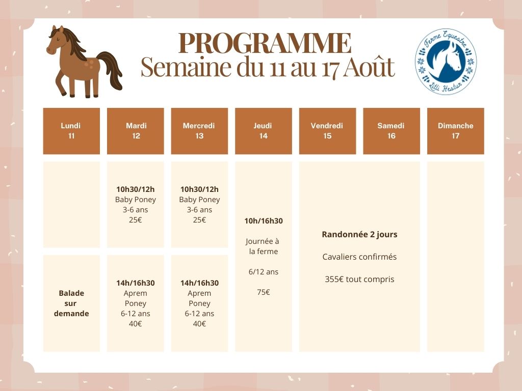 programme du 11 au 17 août