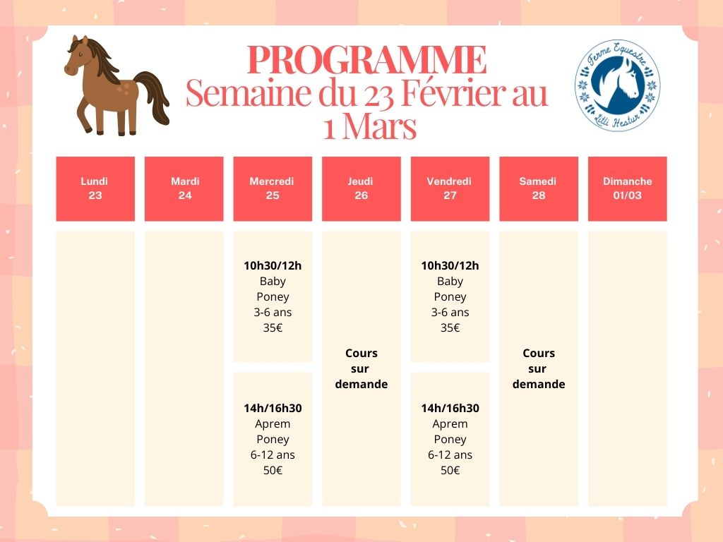 programme des activités de la semaine du 23 février au 1er mars