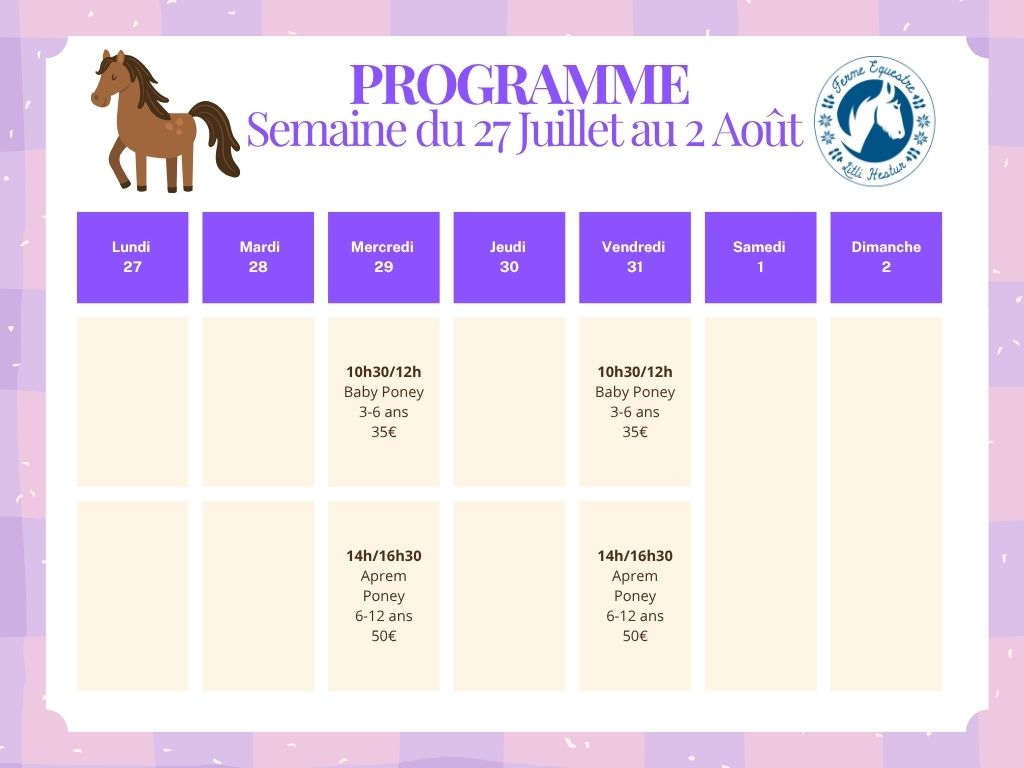 programme semaine du 27 au 2 août
