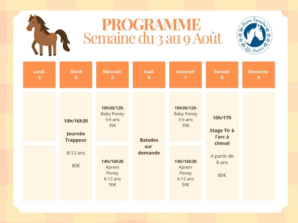 programme semaine du 3 au 9 août