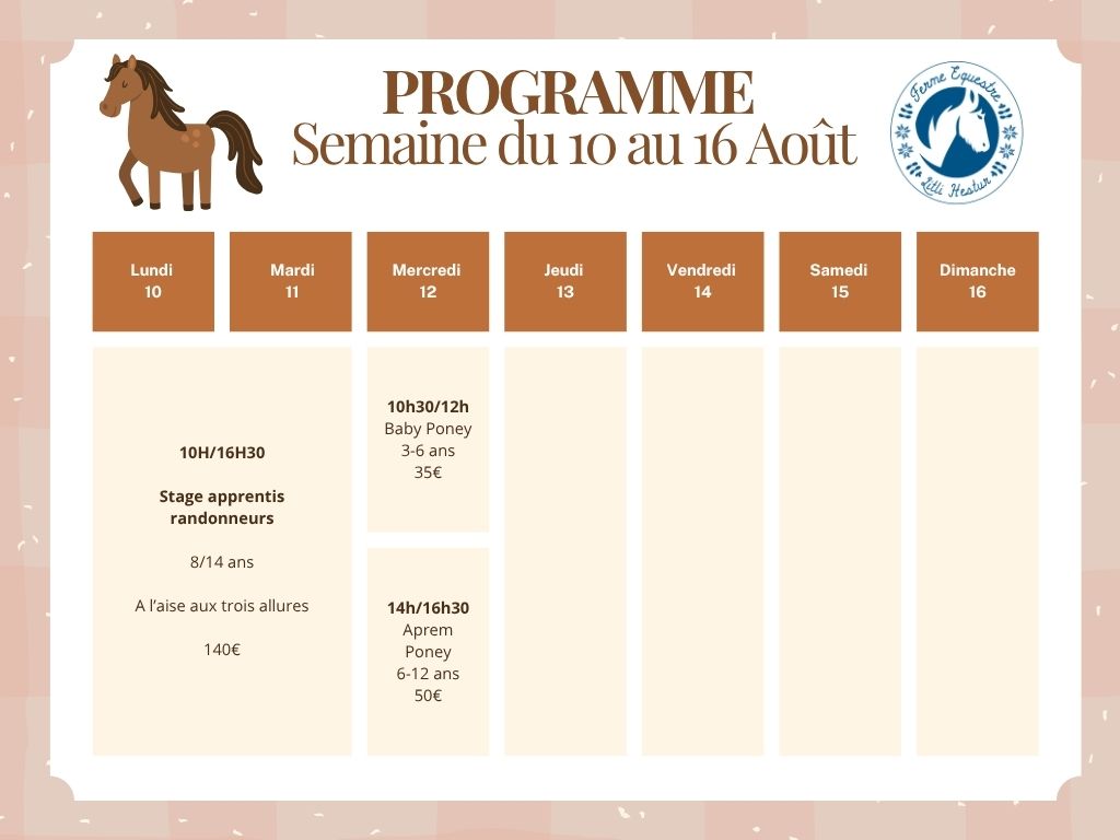 programme semaine du 10 au 16 août